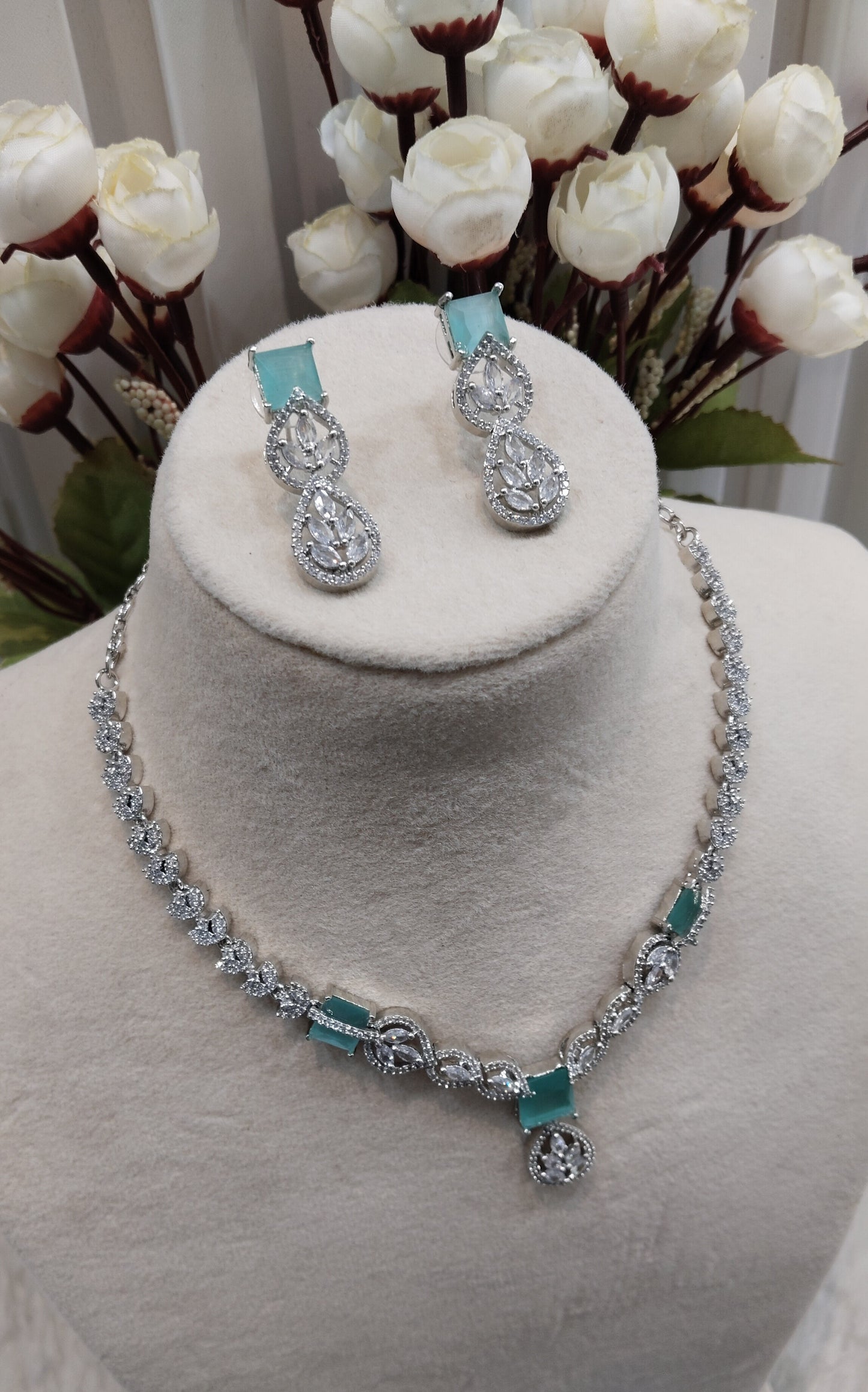 Sea Green Silver CZ Necklace Jewellery Peterson Set