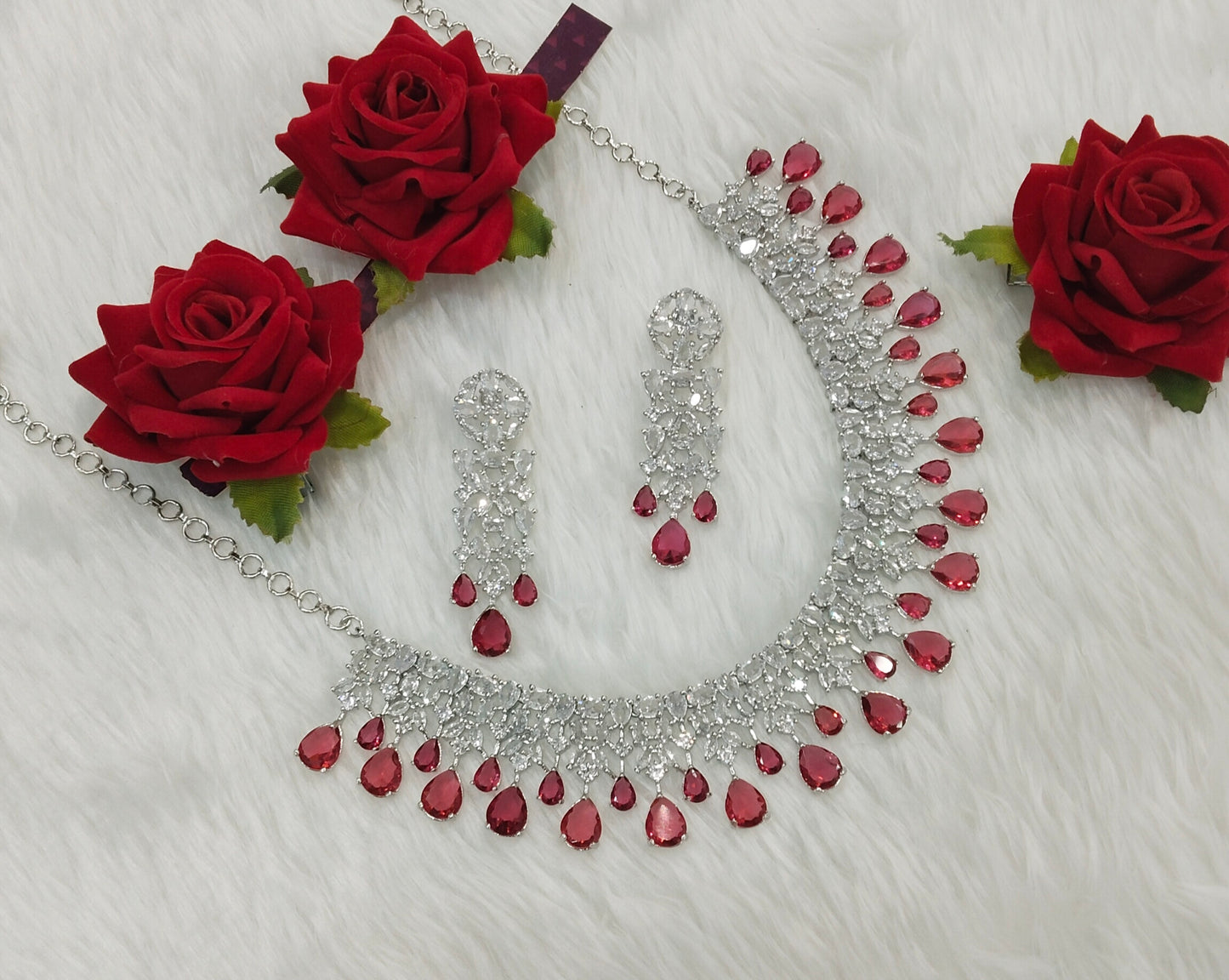 Ruby Silver CZ Necklace Jewellery Dilshan Set