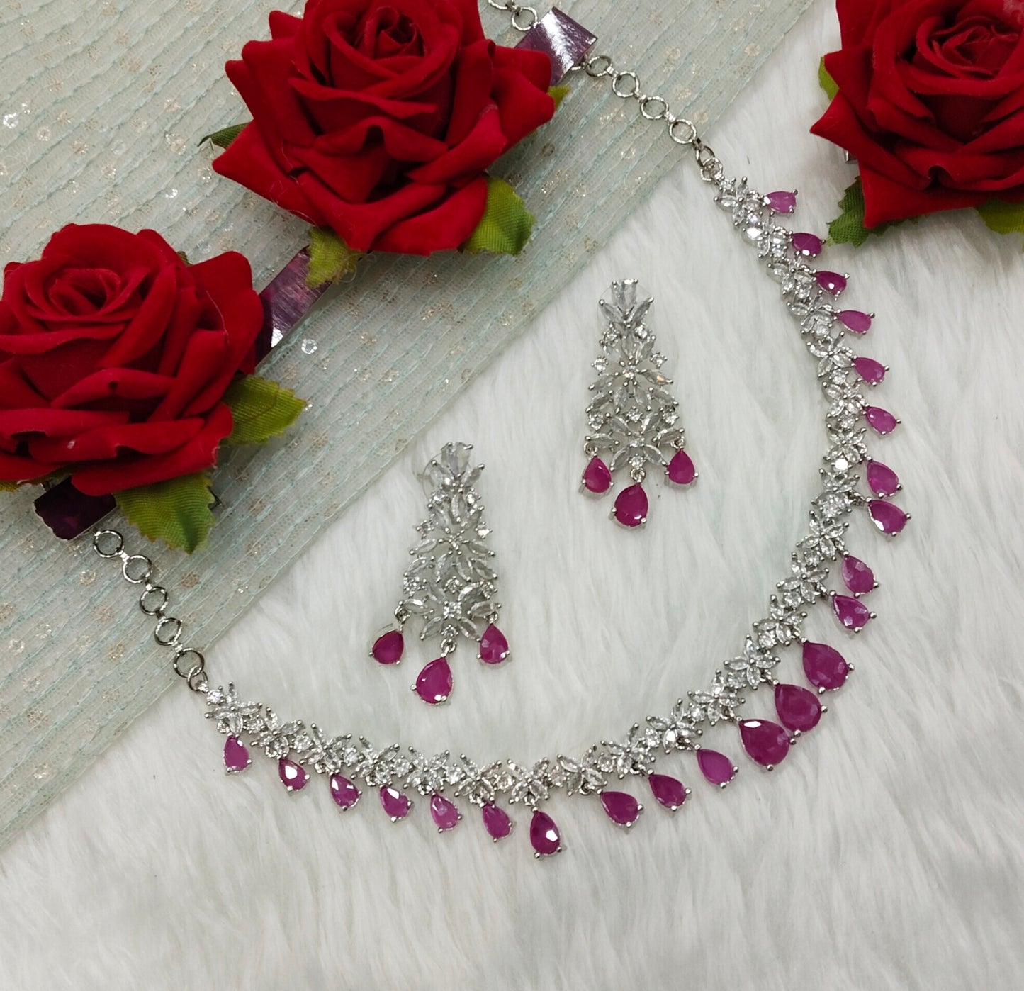 Ruby Silver CZ Necklace Jewellery Marker Set