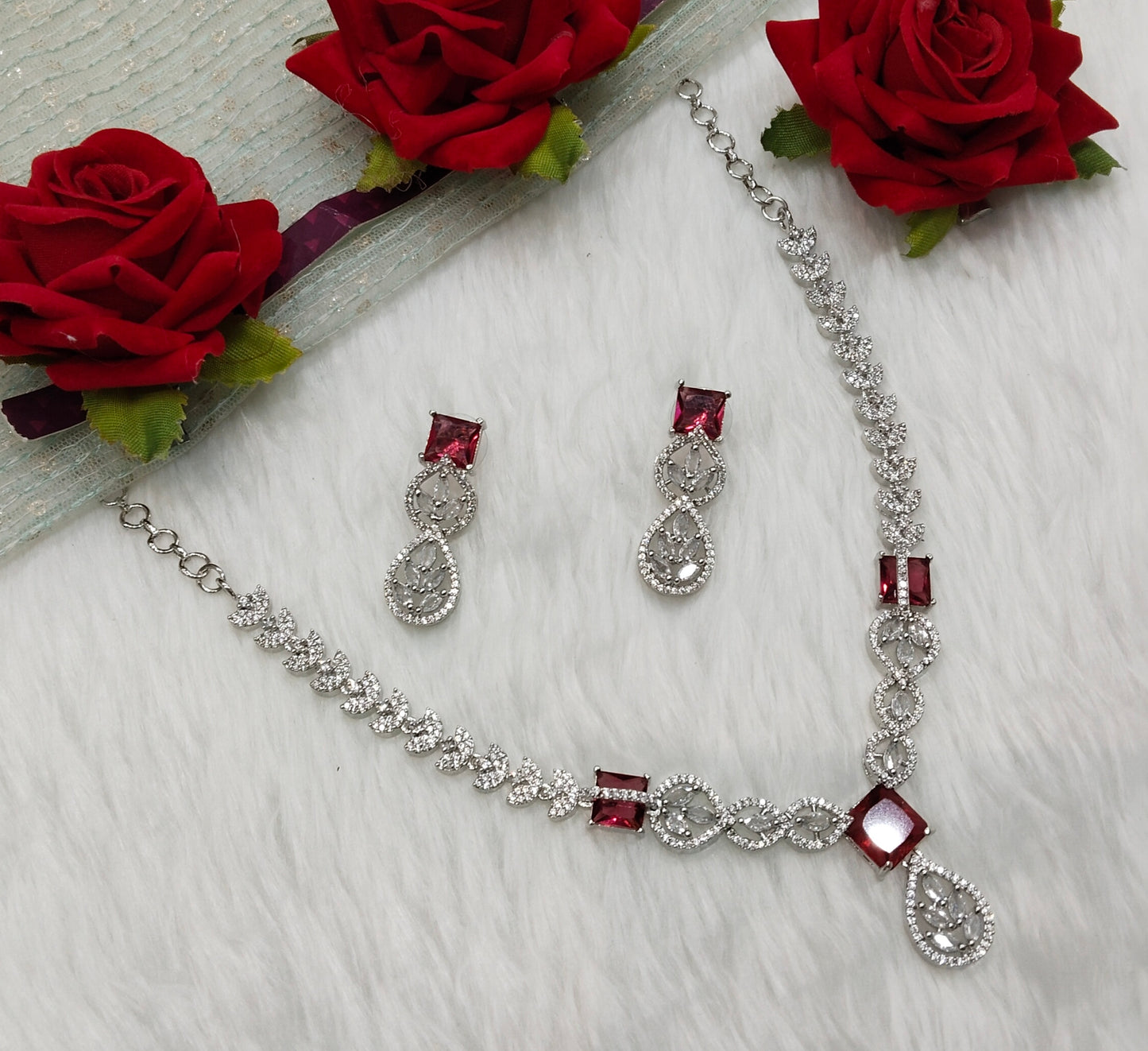 Ruby Silver CZ Necklace Jewellery Peterson Set
