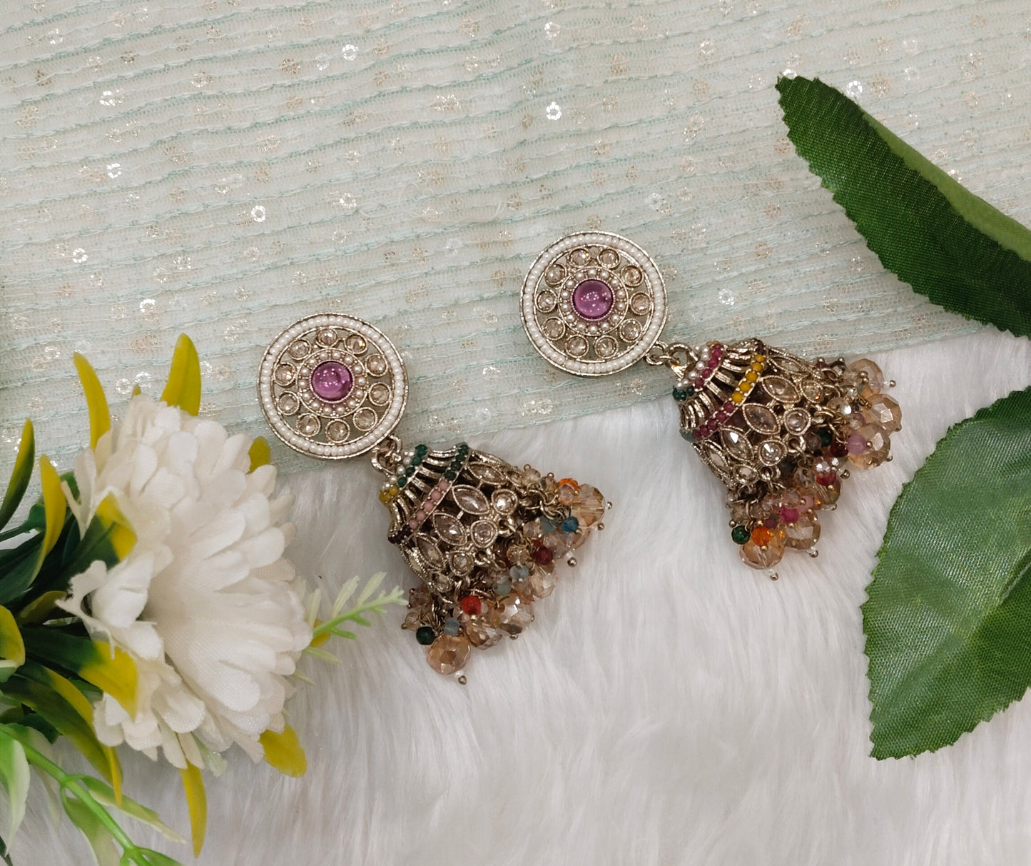 Multi Color Antique Gold Jhumki Bollywood Ghatak Earrings