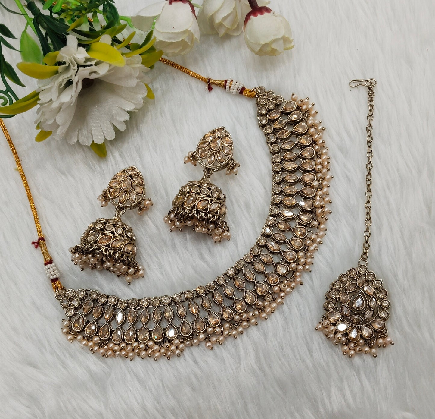 Antique Gold Necklace Jewellery Gora Set