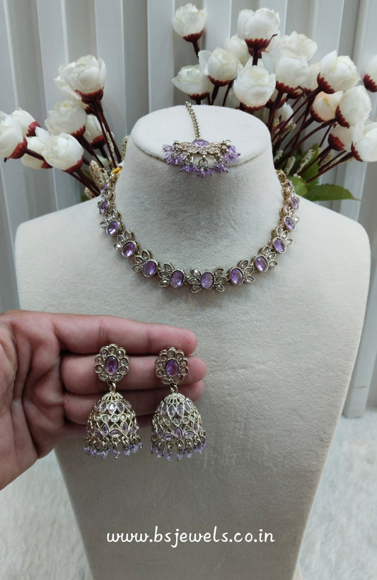 Lavender Antique Gold Necklace Jewellery Mandeep Set