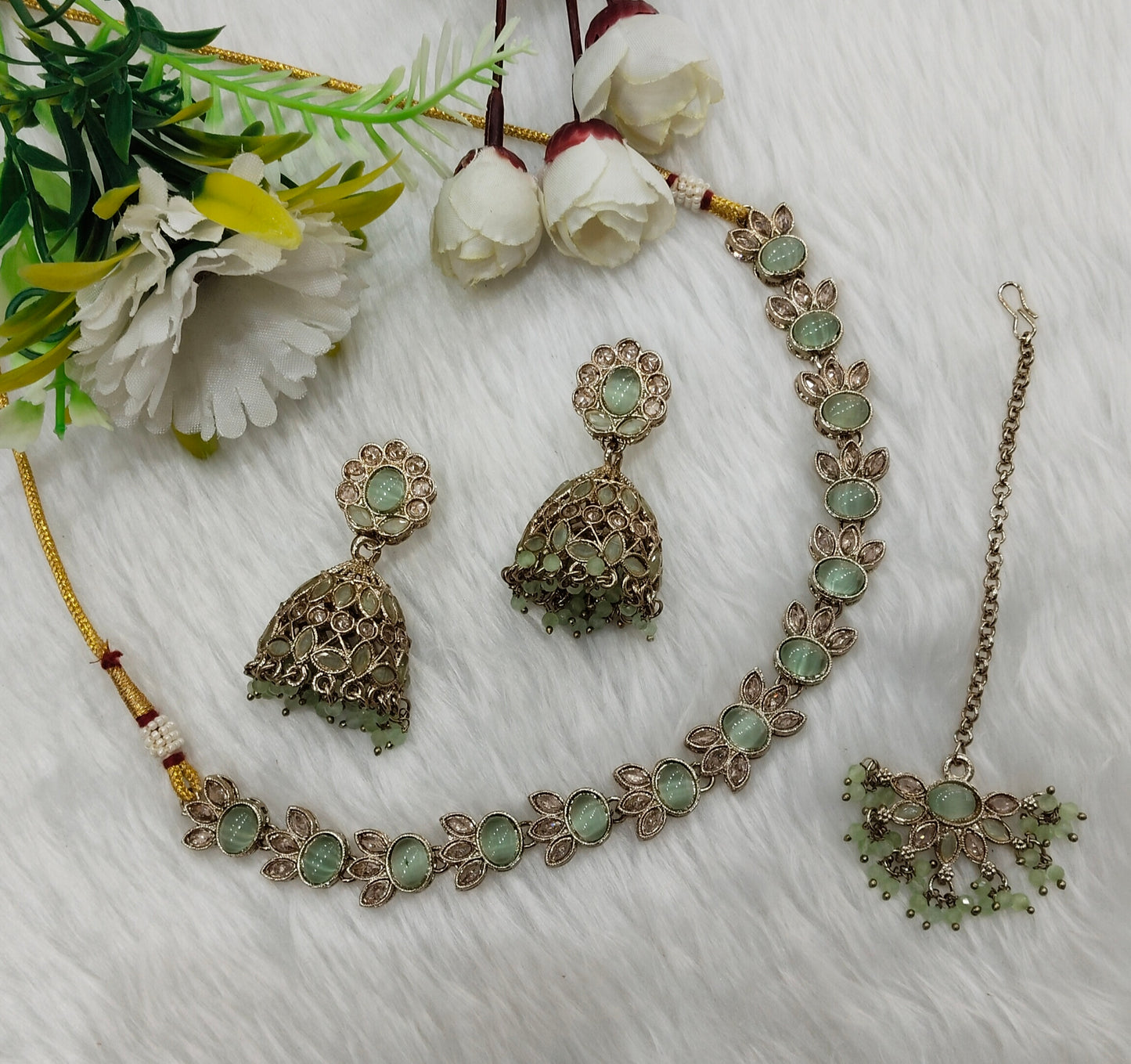 Pista Antique Gold Necklace Jewellery Mandeep Set