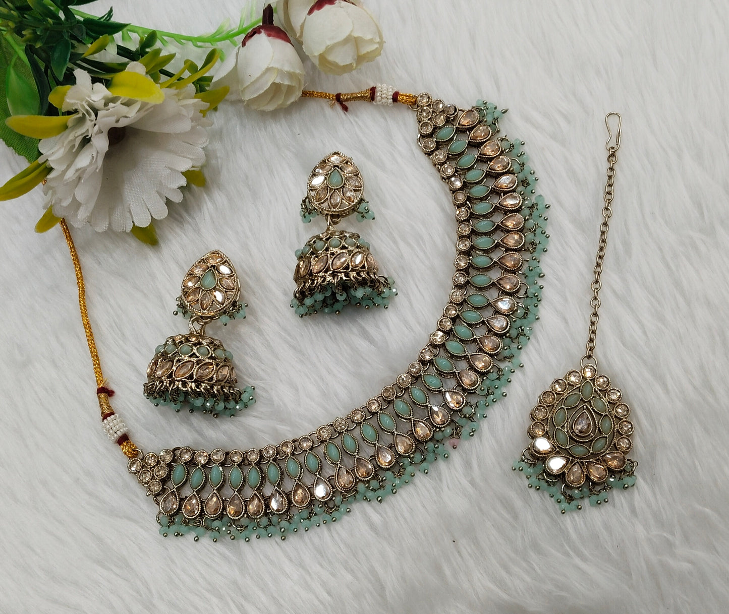 Pista Antique Gold Necklace Jewellery Gora Set