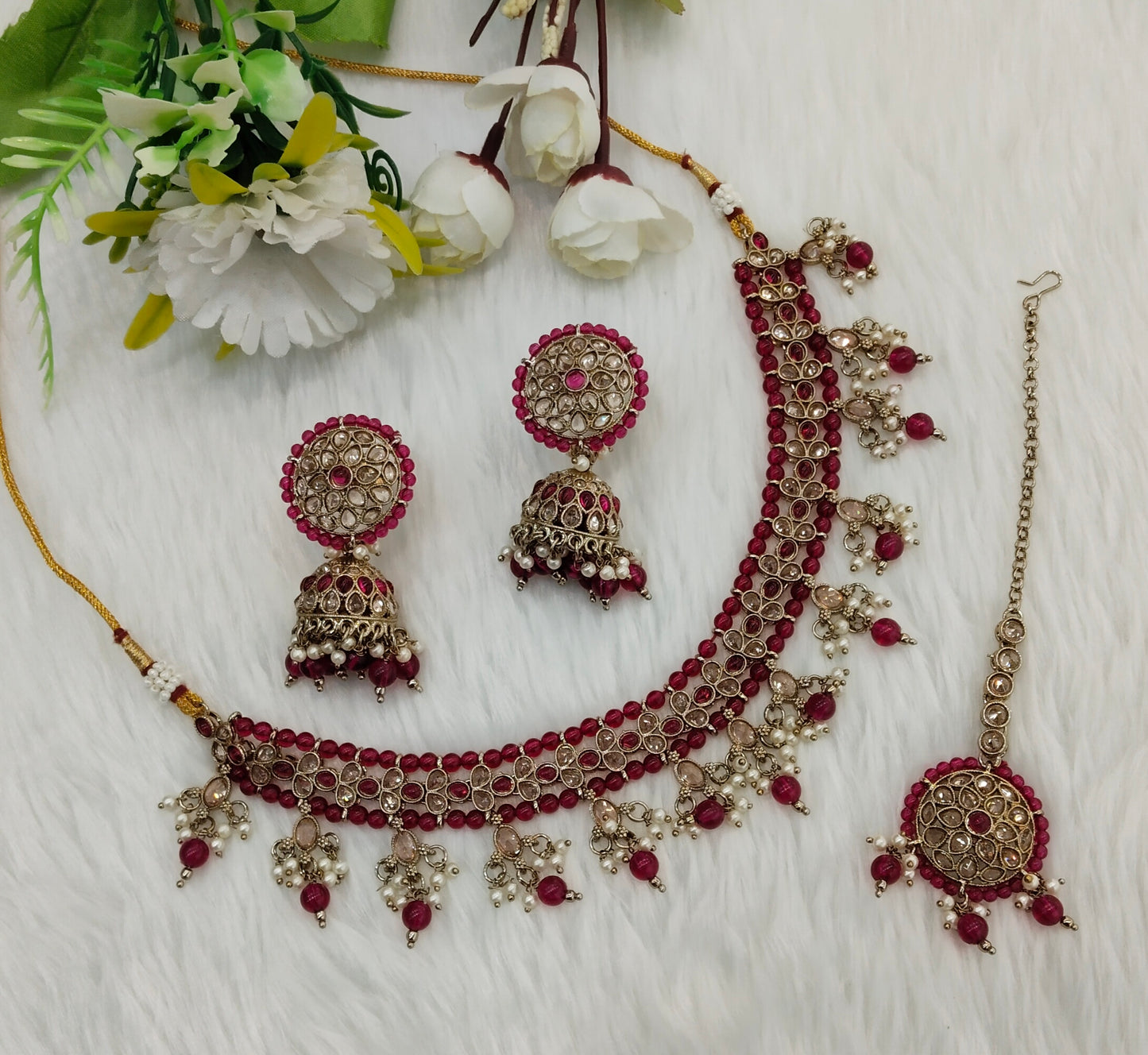 Majenta Antique Gold Necklace Jewellery Rami Set