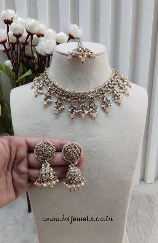 Peach Antique Gold Necklace Jewellery Rami Set
