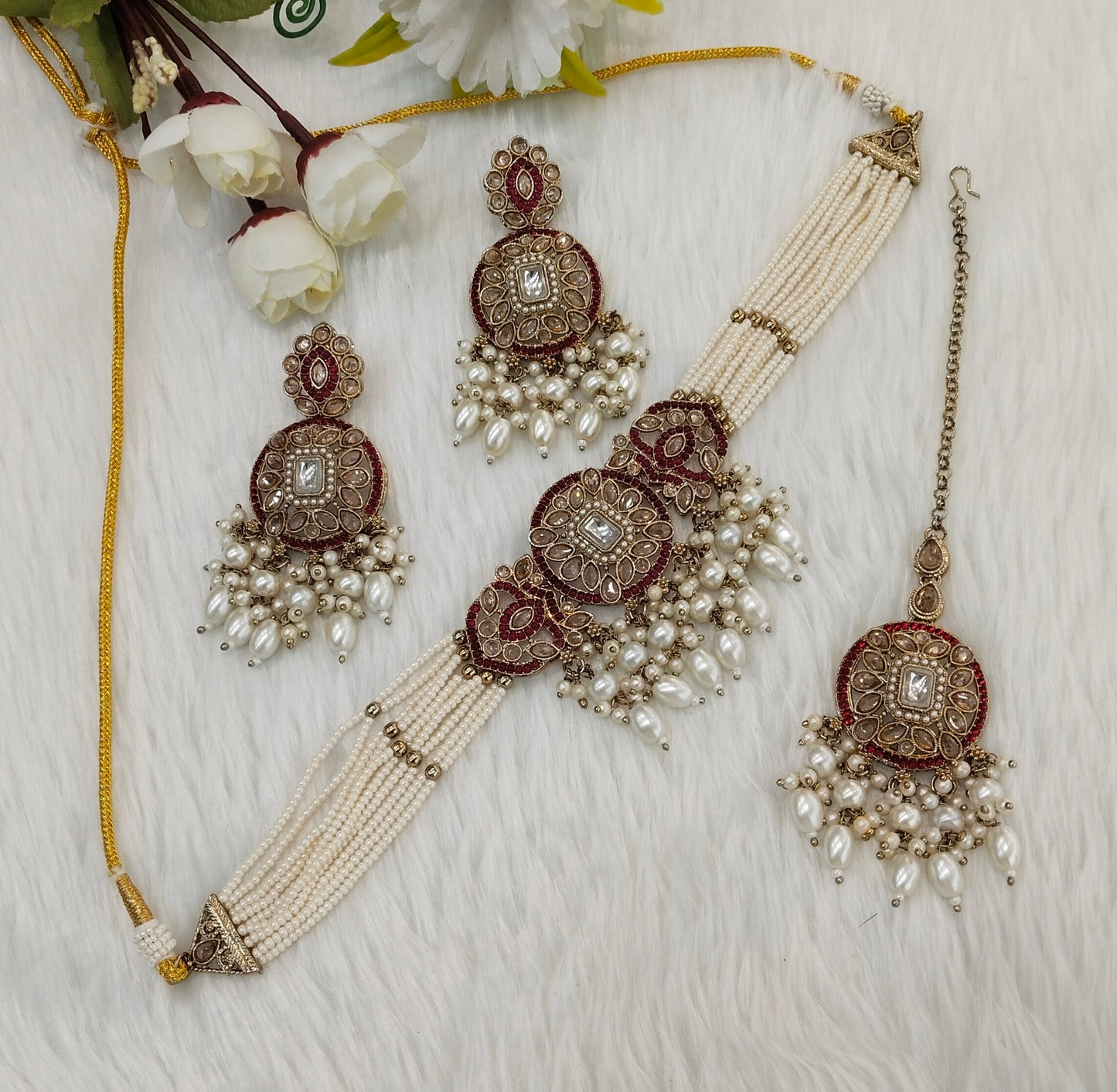 Ruby Antique Gold Choker Jewellery Jaggi Set