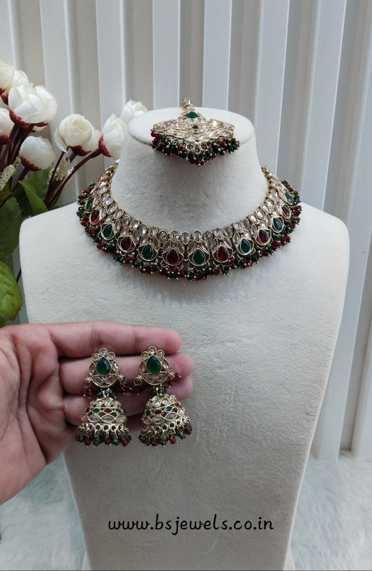 Ruby Green Antique Gold Necklace Jewellery Topply Set