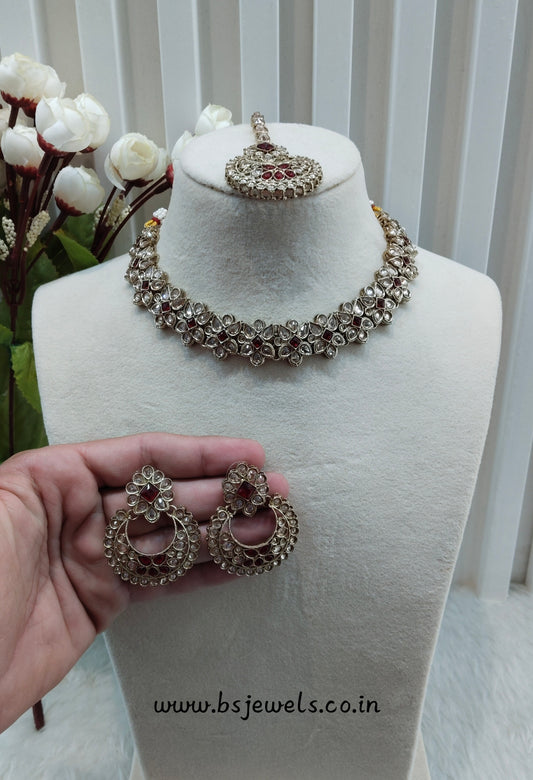Maroon Antique Gold Necklace Jewellery Race Set