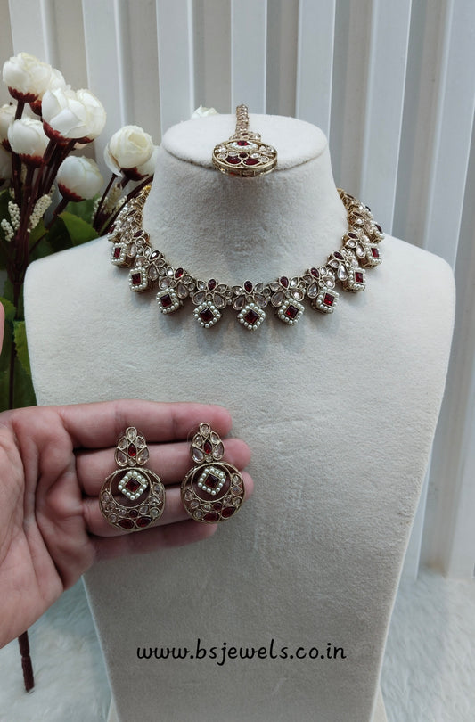 Maroon Antique Gold Necklace Jewellery Race Set