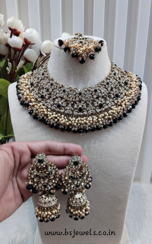 Black Antique Gold Necklace Jewellery Rcb Set