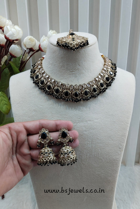 Black Antique Gold Necklace Jewellery Topply Set
