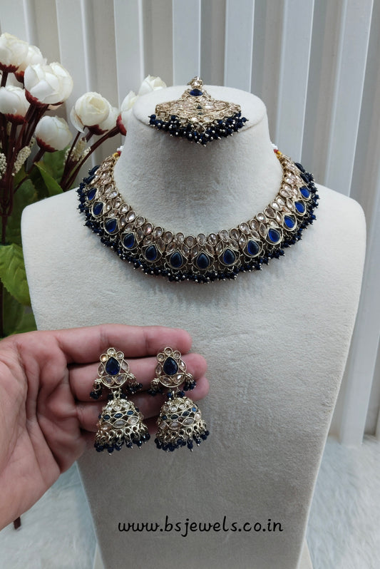 Blue Antique Gold Necklace Jewellery Topply Set