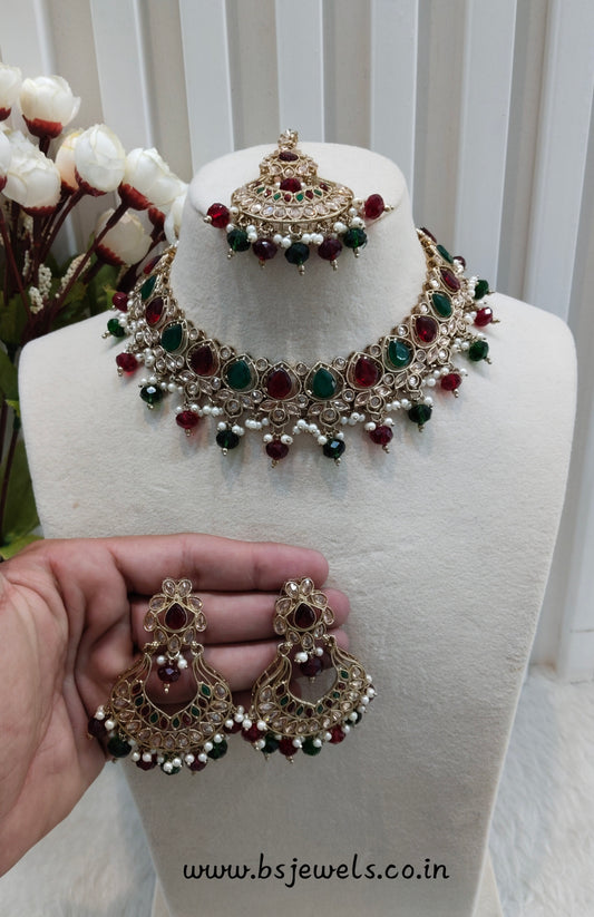 Ruby Green Antique Gold Necklace Jewellery Arya Set