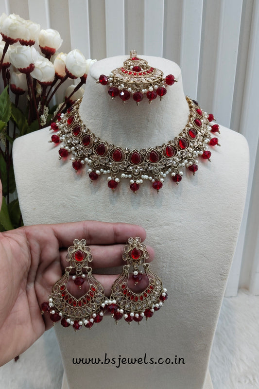 Maroon Antique Gold Necklace Jewellery Arya Set