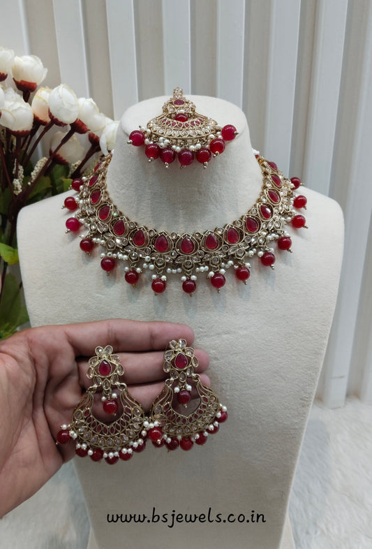 Ruby Antique Gold Necklace Jewellery Arya Set