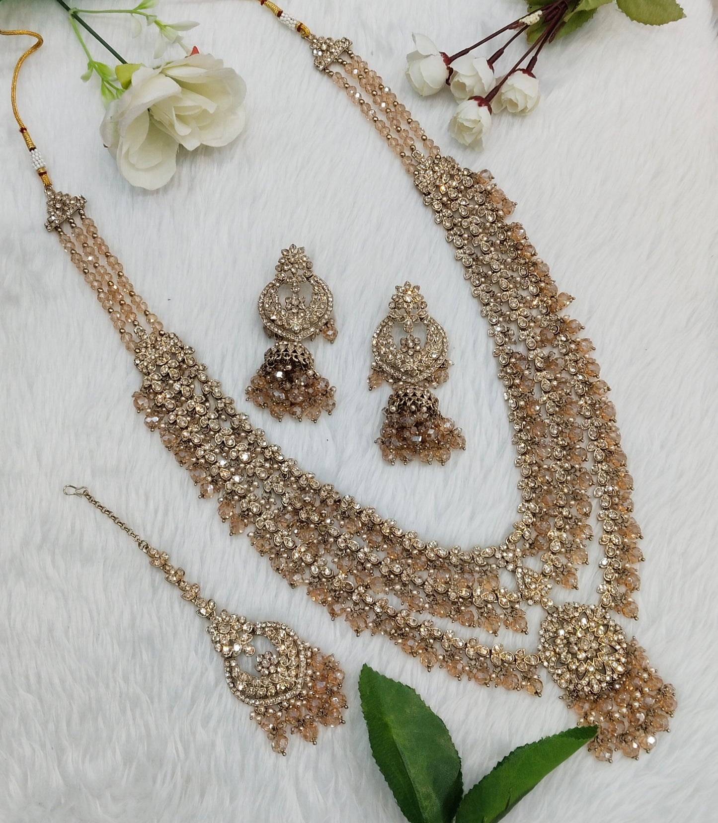 Antique Gold Long Rani Haar Necklace Jewellery Shallu Set