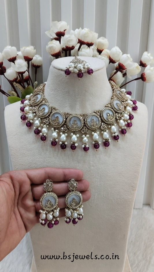 Purple Antique Gold Necklace Jewellery Daisy Set