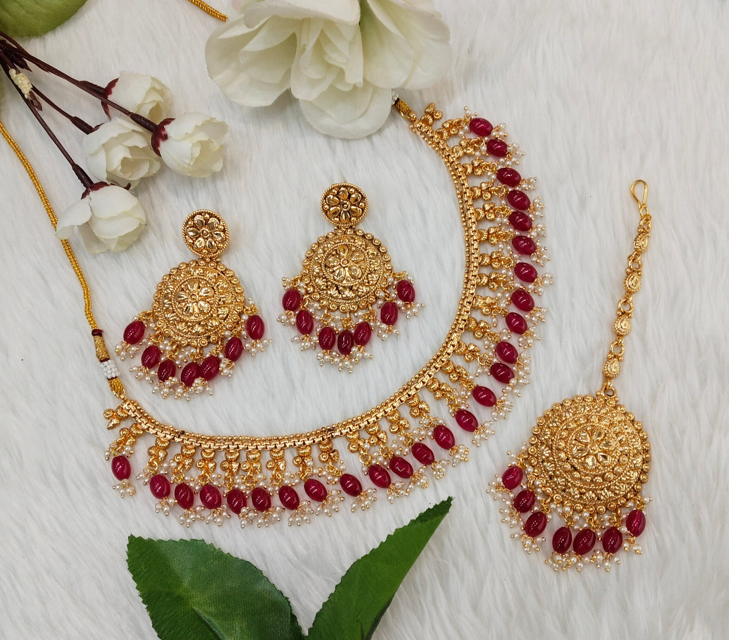 Ruby Gold Polki Punjabi Nacklace Birpal set