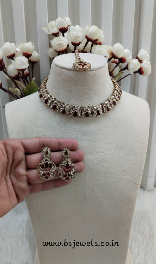 Maroon Antique Gold Necklace Jewellery Race Set