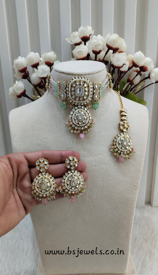 Mint Pink Kundan Choker Jewellery Lavina Set
