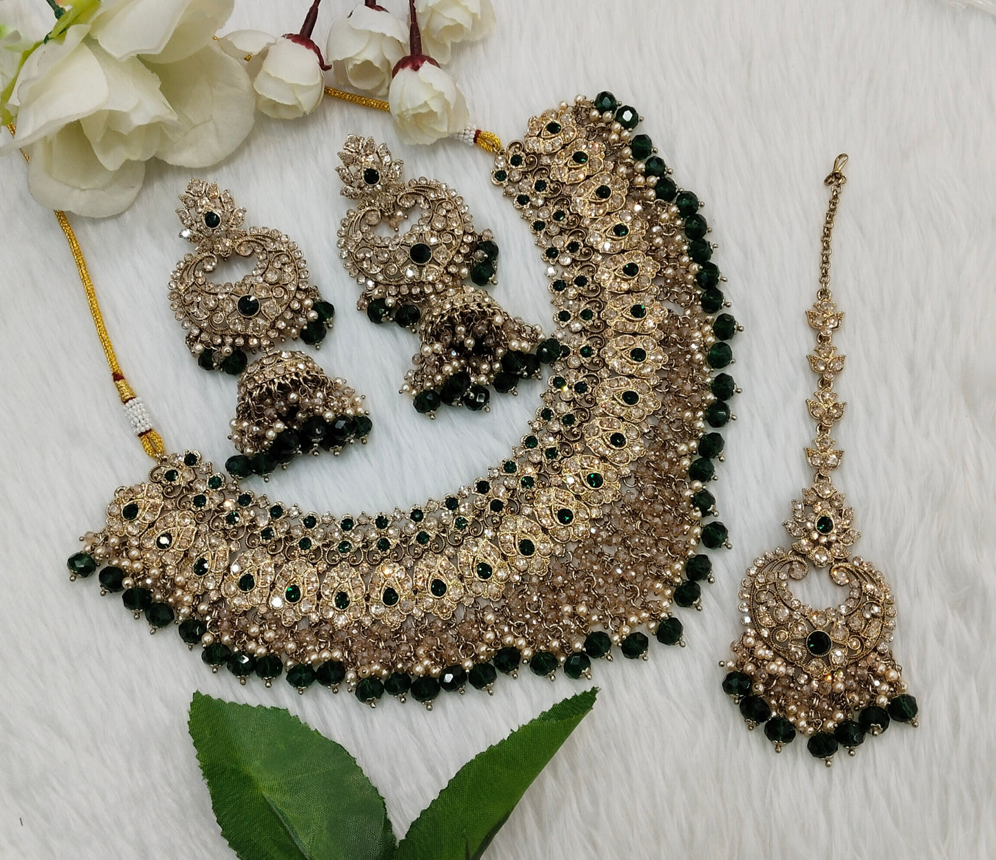 Green Antique Gold Necklace Jewellery Shallu Set