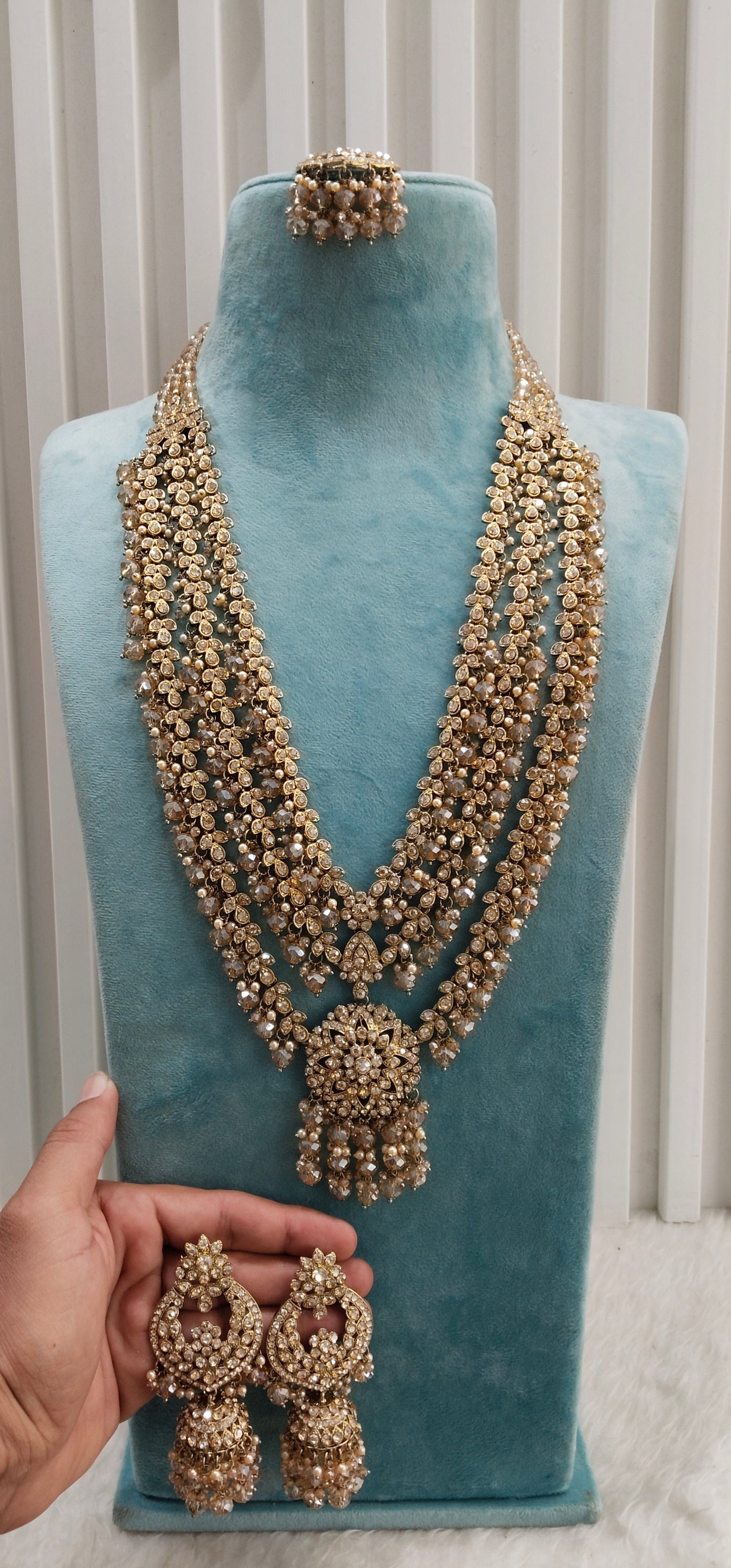 Antique Gold Long Rani Haar Necklace Jewellery Shallu Set