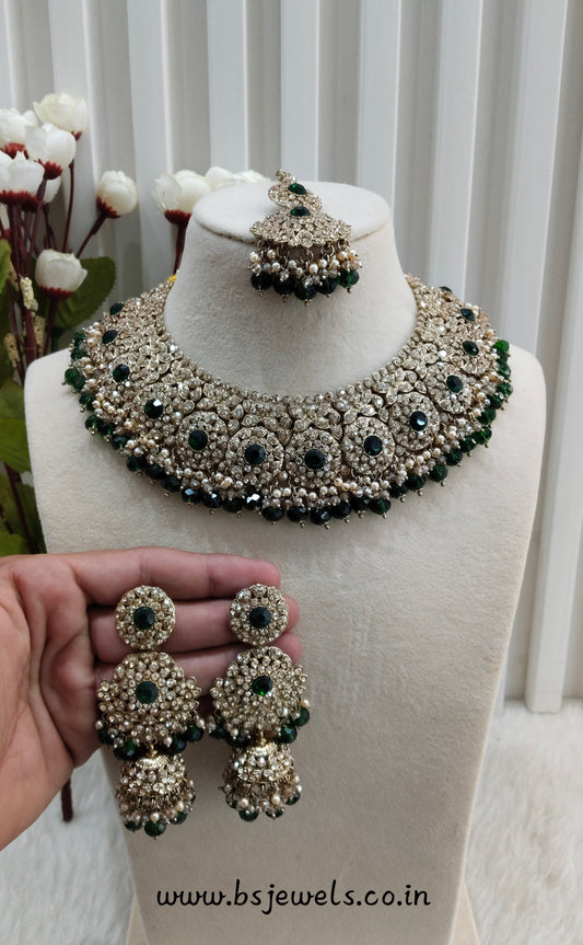 Green Antique Gold Necklace Jewellery Meenu Set