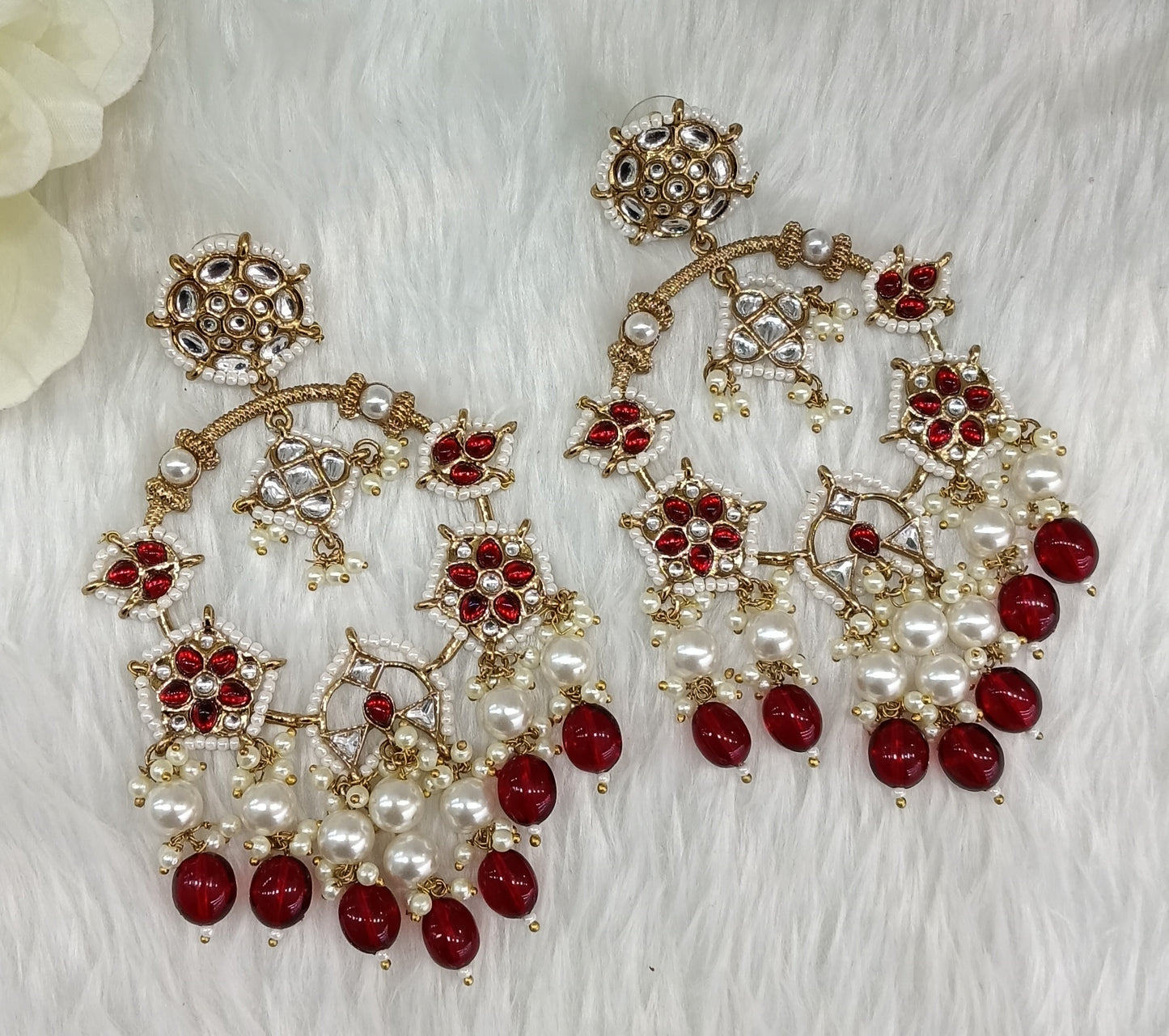 Maroon Kundan Bollywood Pargat Earrings