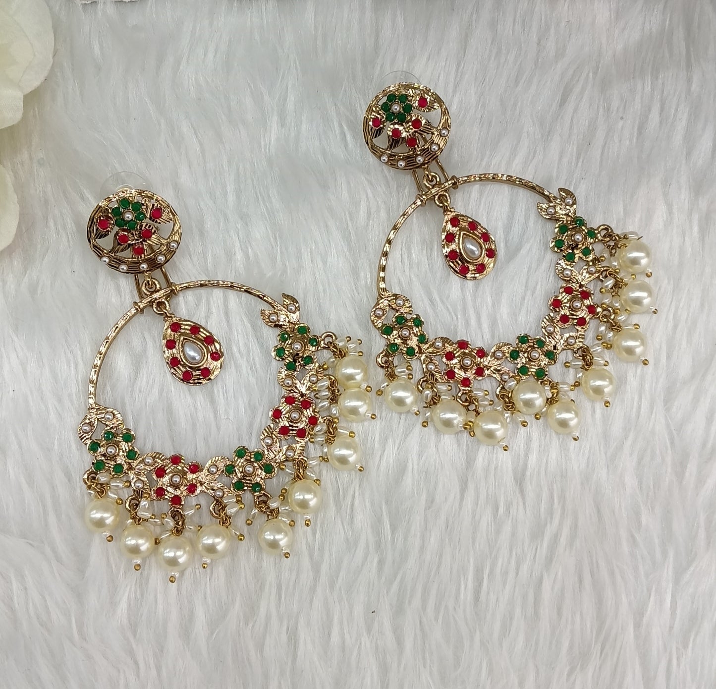 Ruby Green Gold Kundan Bollywood Pargat Earrings