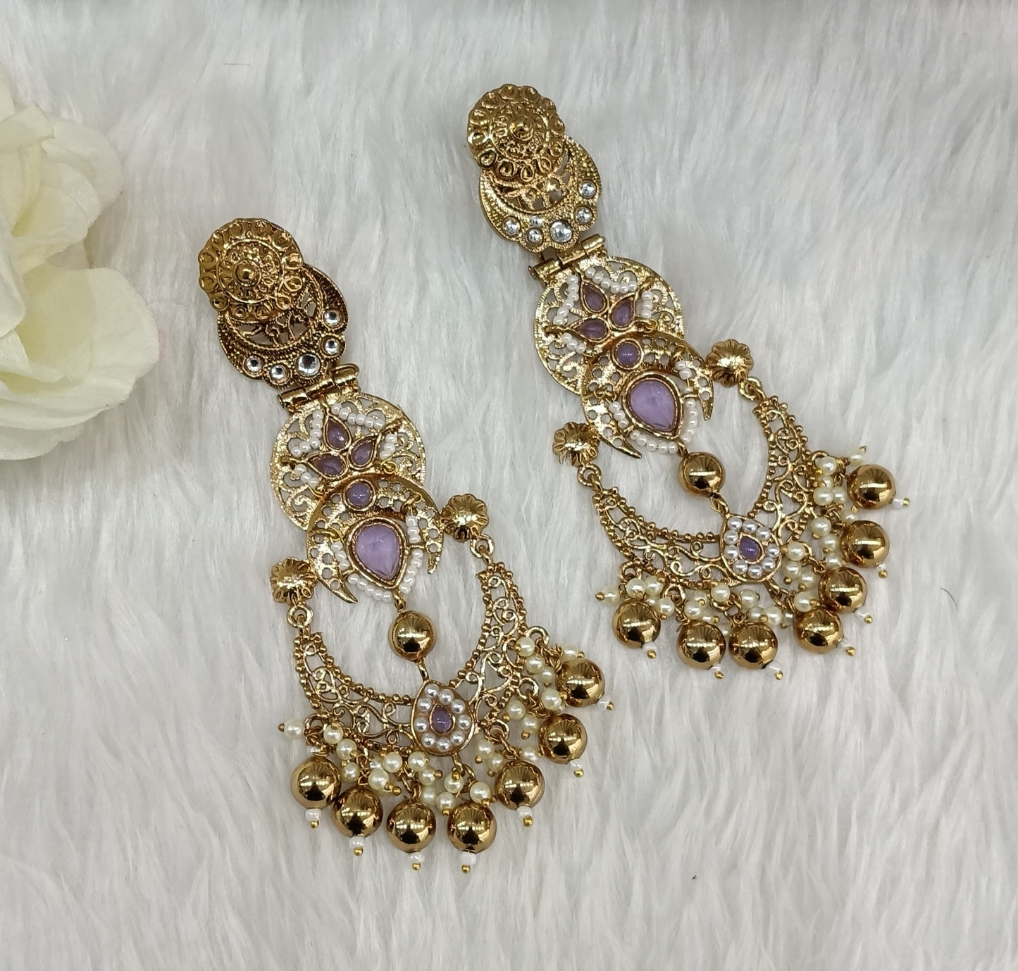 Lavender Kundan Chandbali Bollywood Shon Earrings