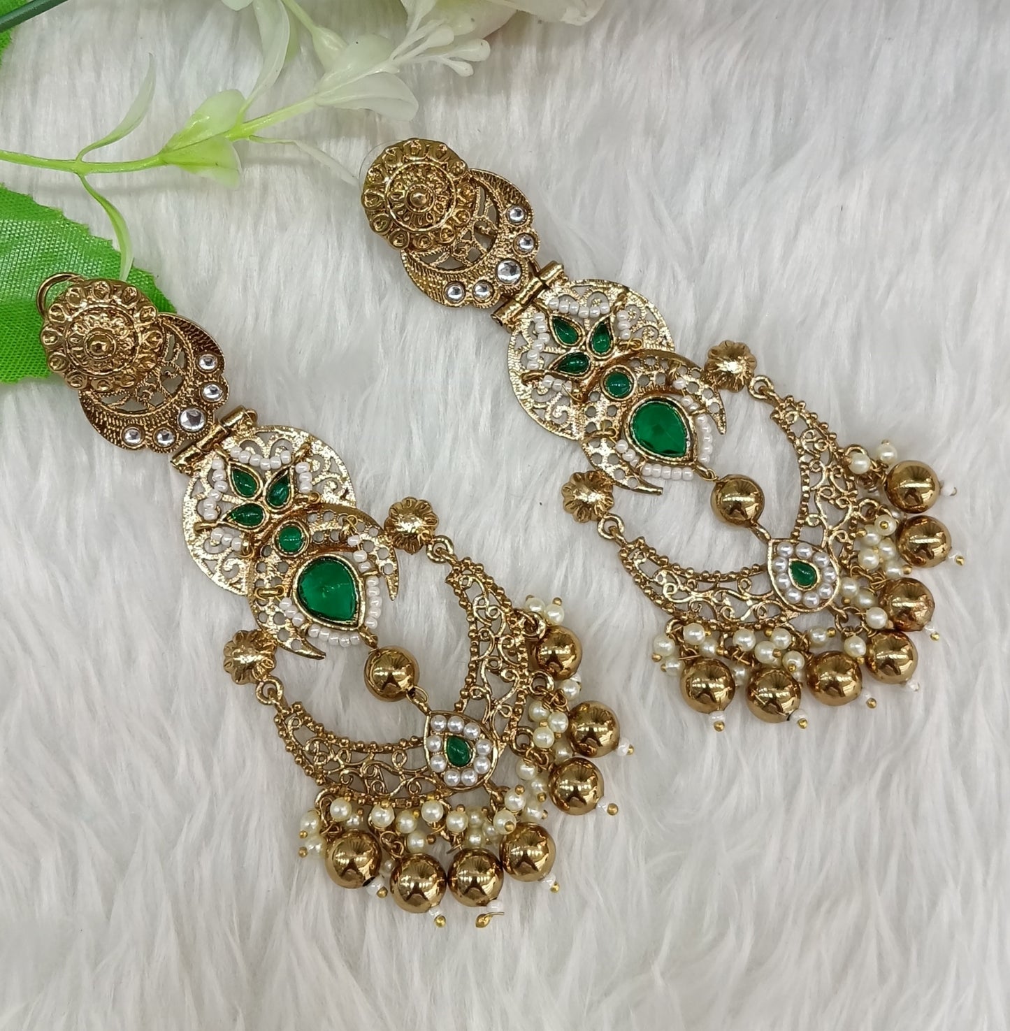 Green Kundan Chandbali Bollywood Shon Earrings