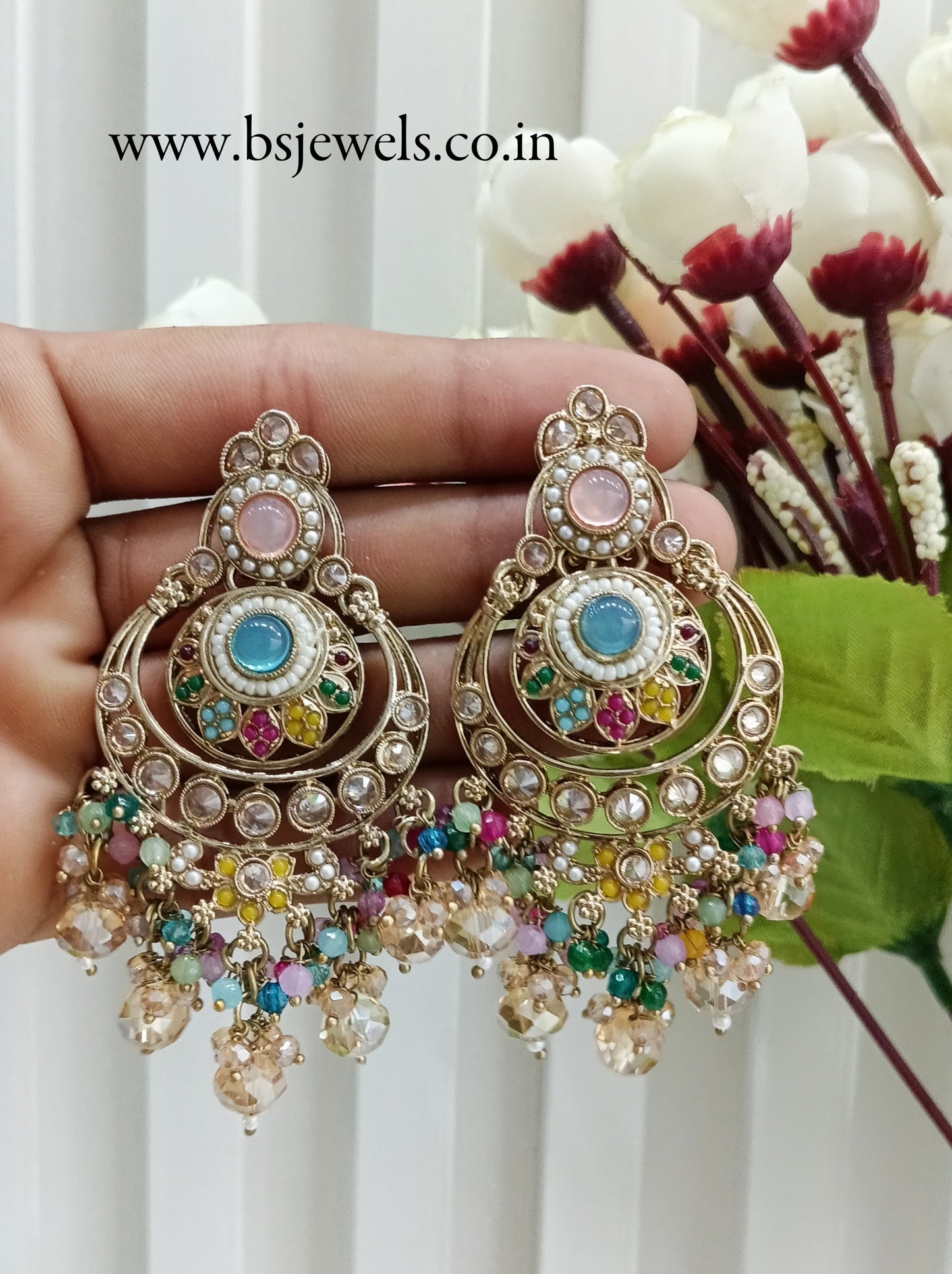Multi Color Kundan Chandbali Bollywood Dvinder Earrings