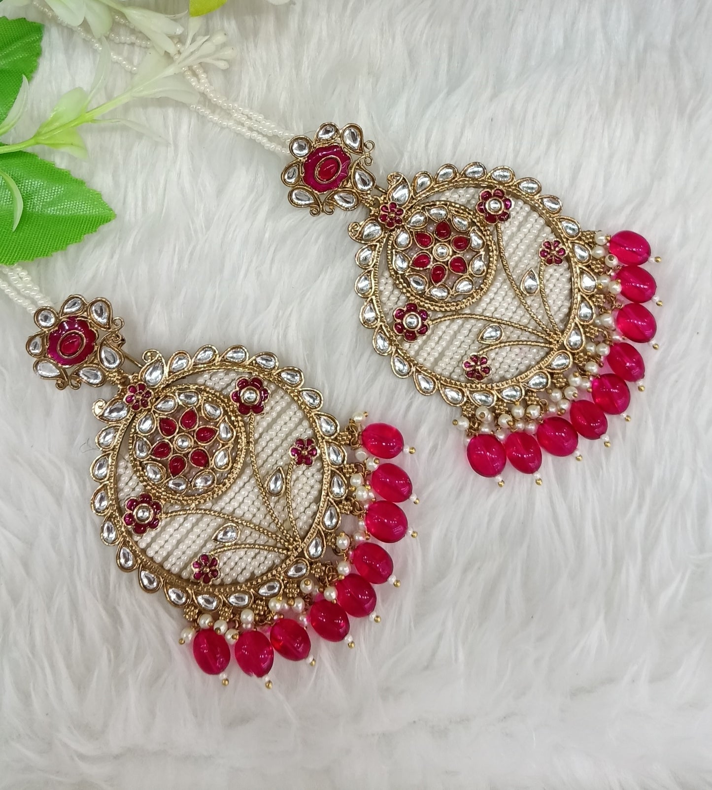 Majenta Kundan Bollywood Pargat Earrings
