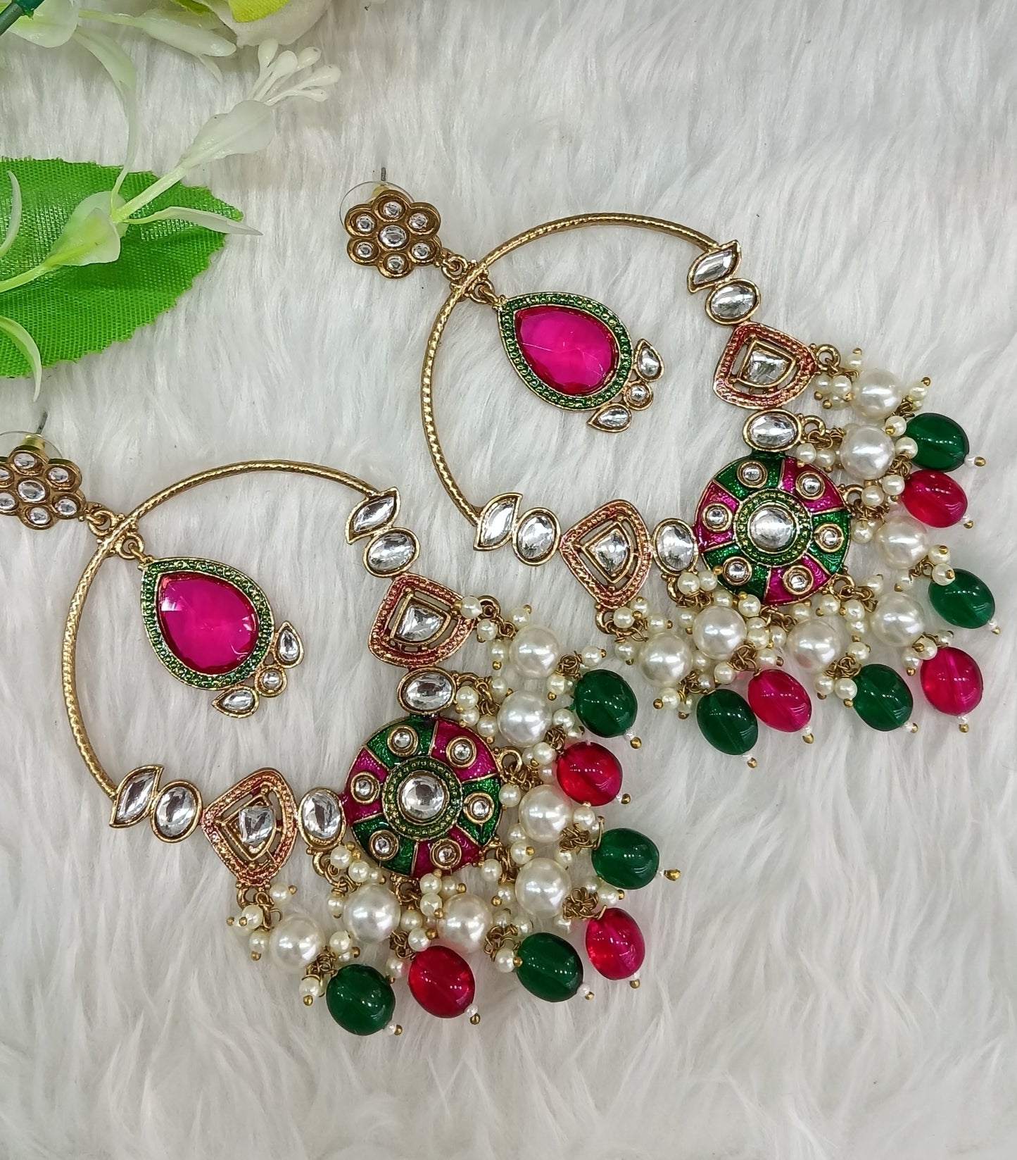 Majenta Green Kundan Bollywood Pargat Earrings