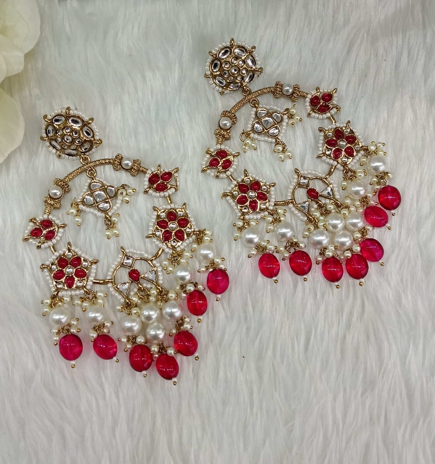 Dark Pink Kundan Bollywood Pargat Earrings