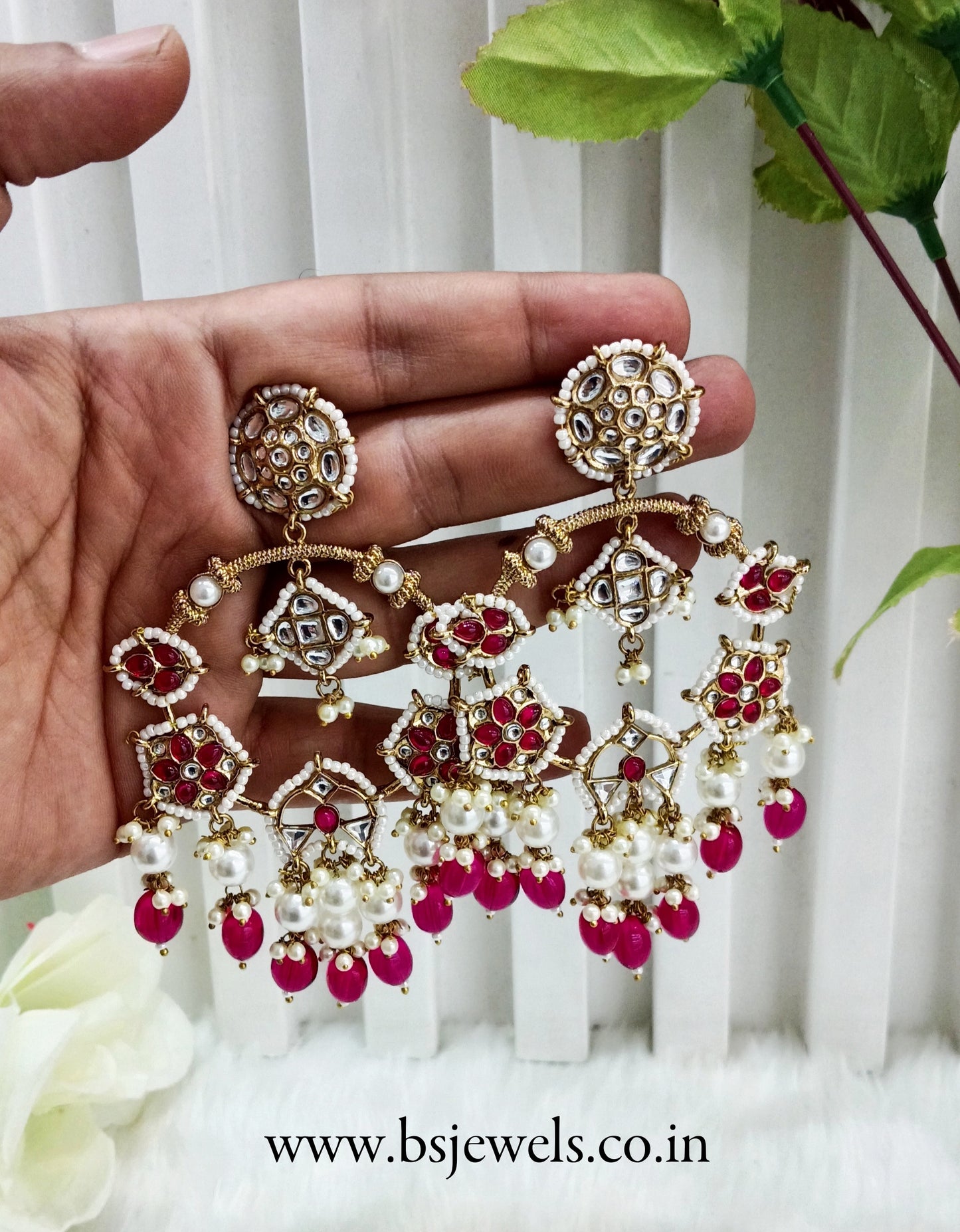 Dark Pink Kundan Bollywood Pargat Earrings