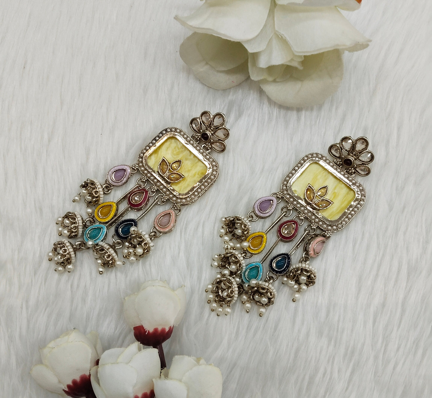 Multi Color Antique Gold Bollywood Ravi Earrings
