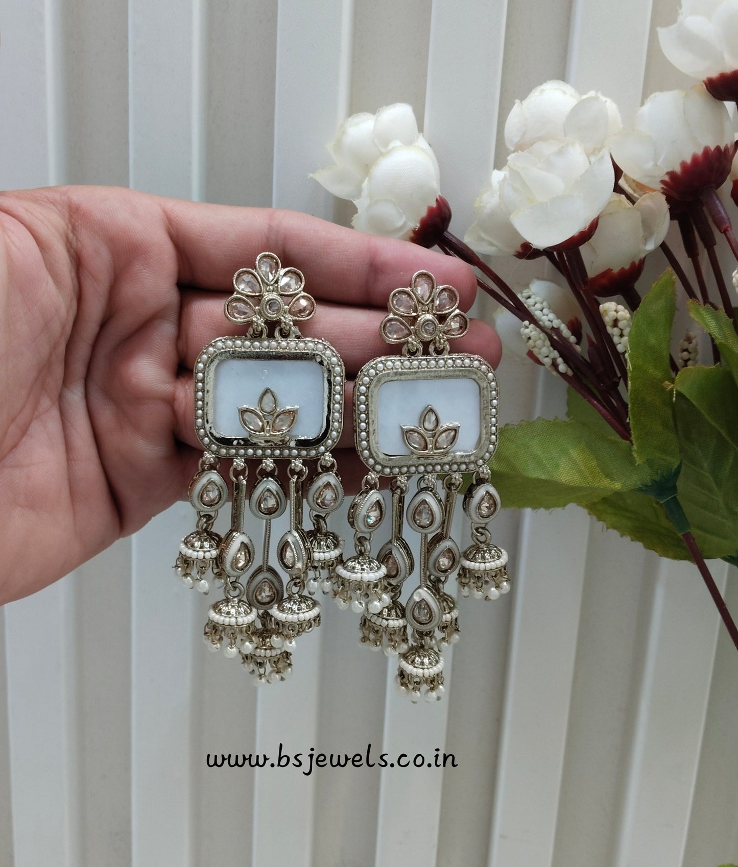 White Antique Gold Bollywood Ravi Earrings