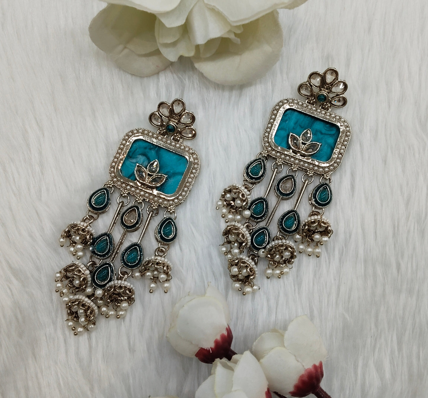 Rama Green Antique Gold Bollywood Ravi Earrings