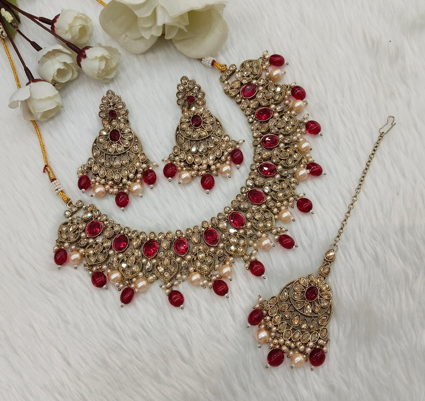 Majenta Antique Gold Necklace Jewellery Rasha Set