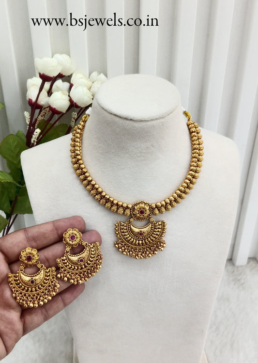 Ruby Gold Polki Necklace Jewellery Harf Set