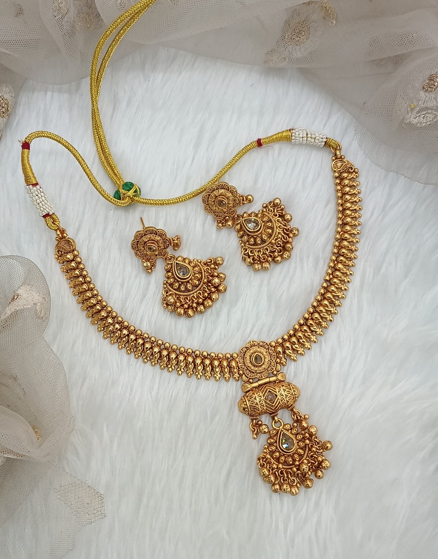 Gold Polki Necklace Jewellery Harf Set