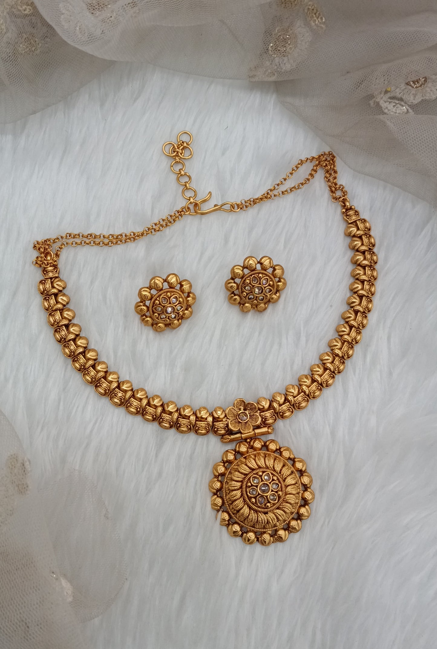 Gold Polki Necklace Jewellery Harf Set