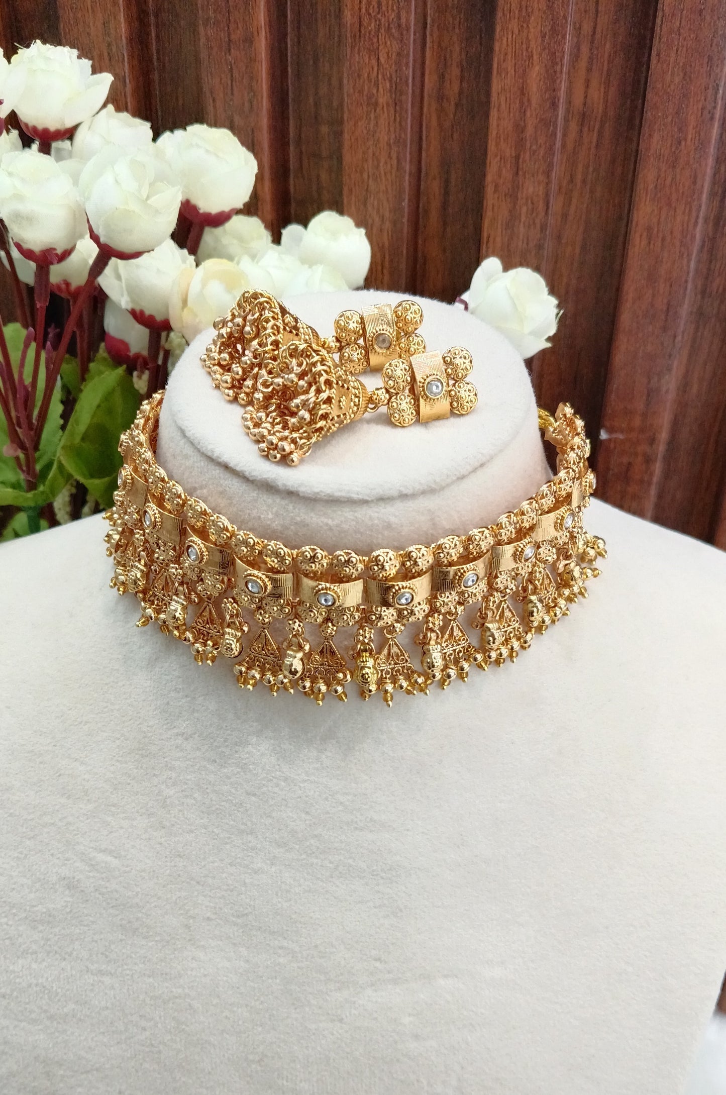 Gold Polki Jhumki Choker Jewellery Agam Set