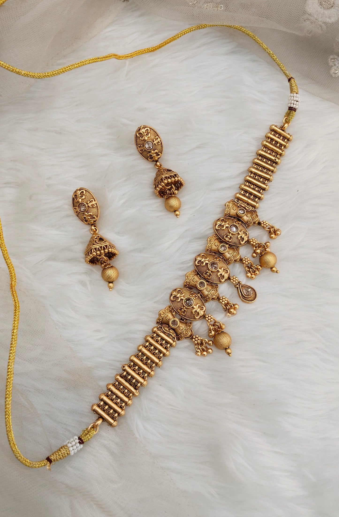 Gold Polki Choker Jhumki Jewellery Bobo Set