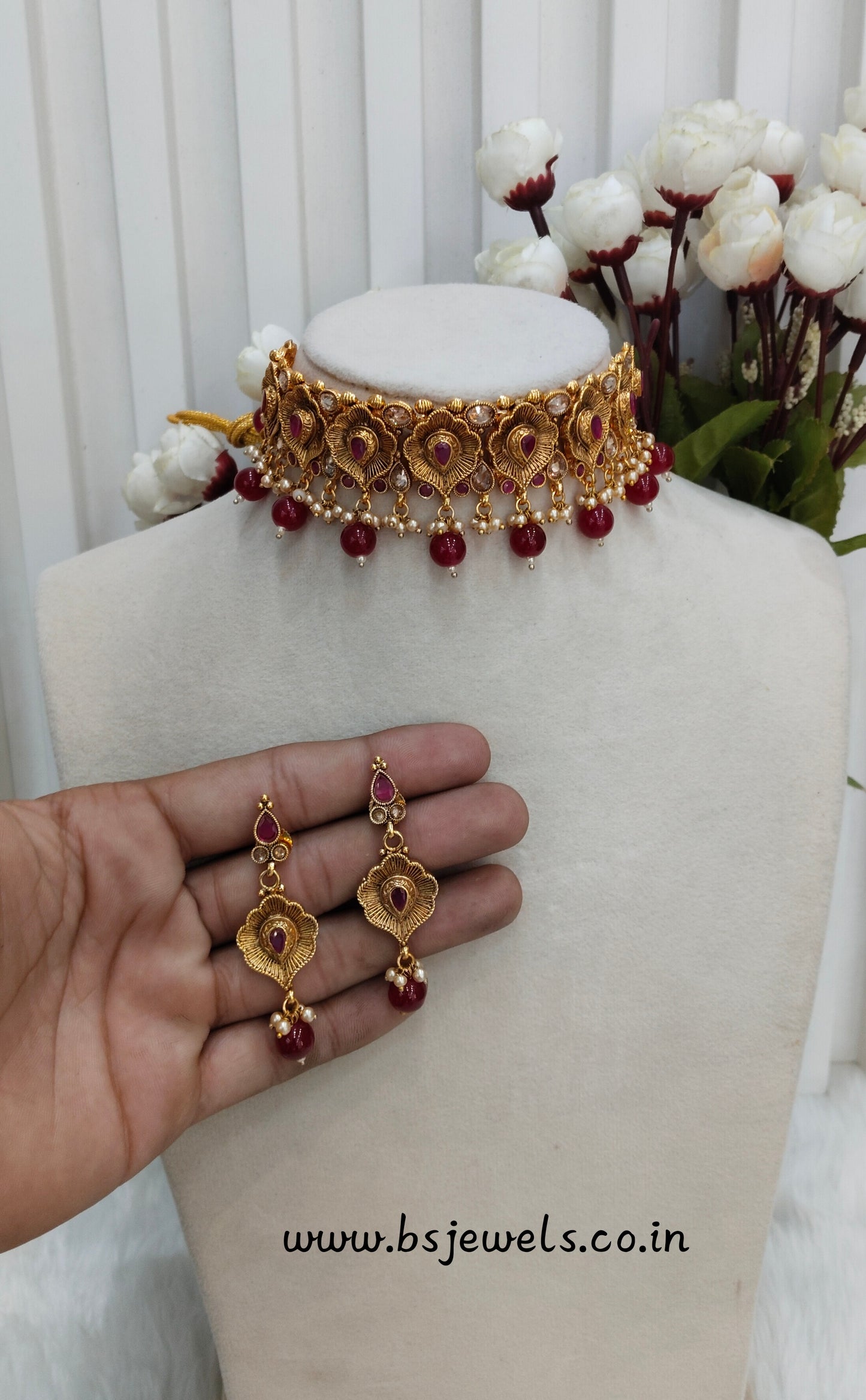 Ruby Gold Polki Choker Jewellery Bobo Set