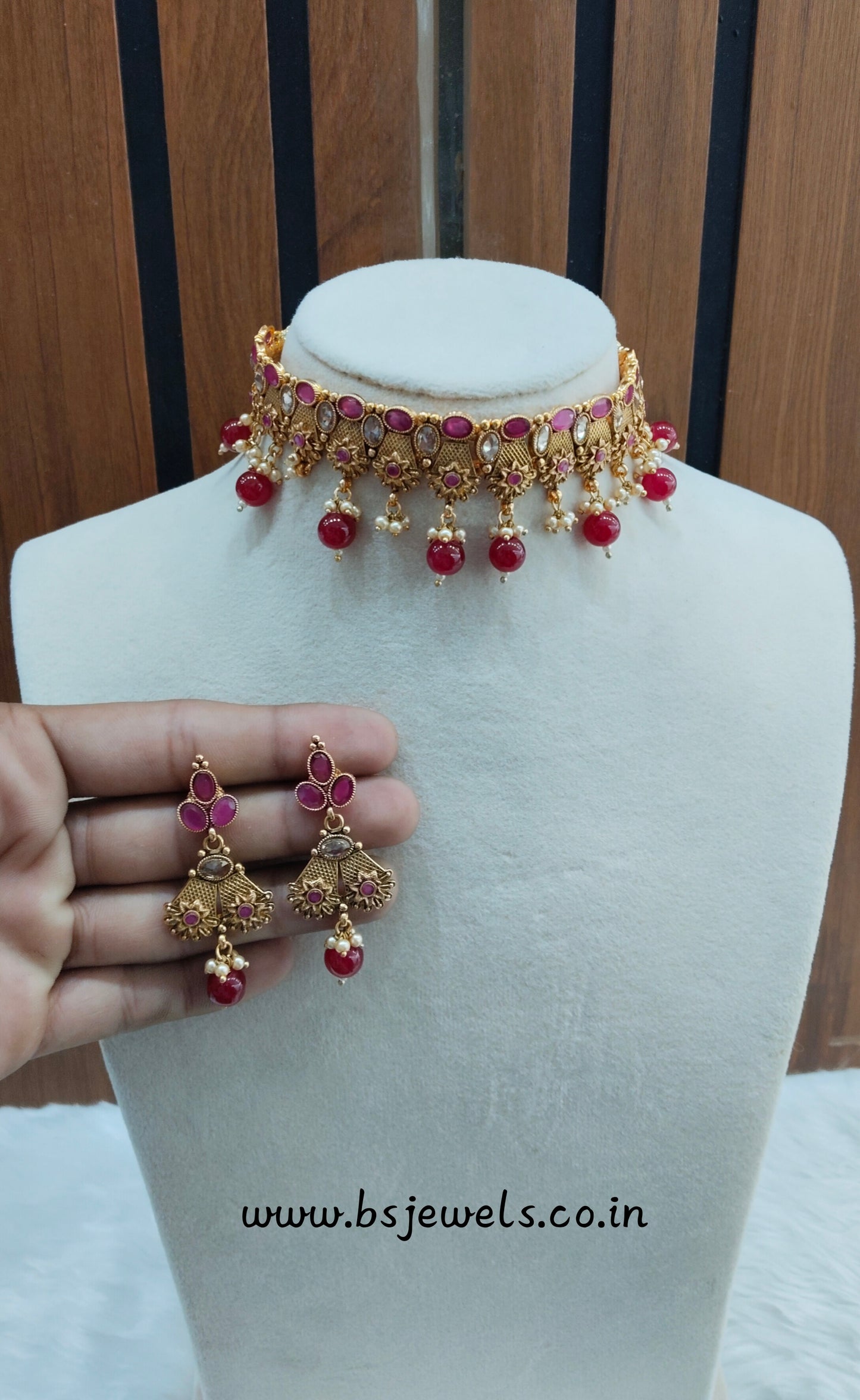 Ruby Gold Polki Choker Jewellery Bobo Set