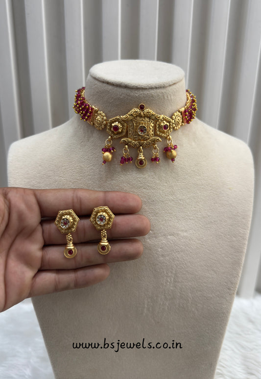 Ruby Gold Polki Choker Jewellery Bobo Set